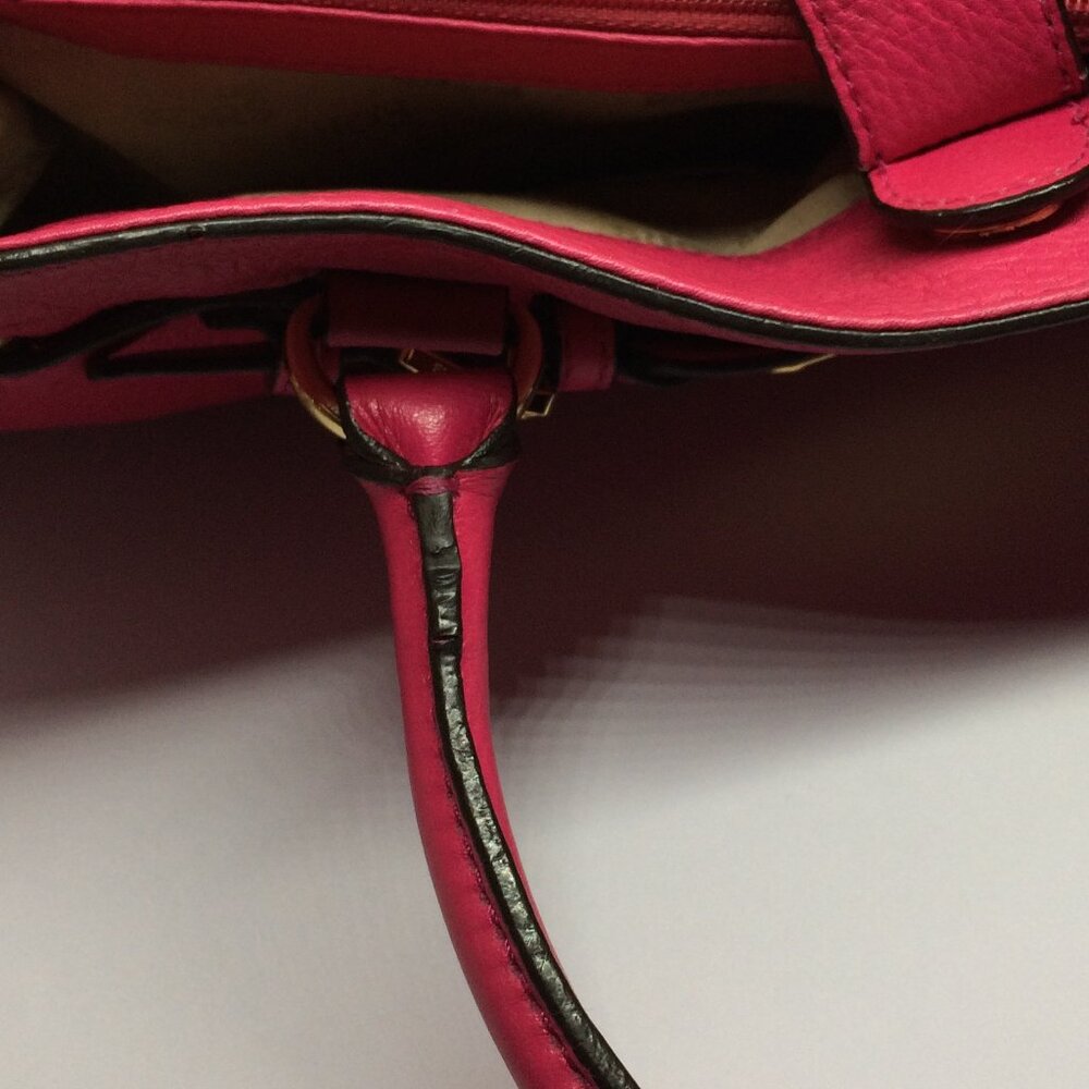 Michael Kors Hamilton Leather Satchel Neon Pink Gold Tone Shoulder Bag - Picture 10 of 16